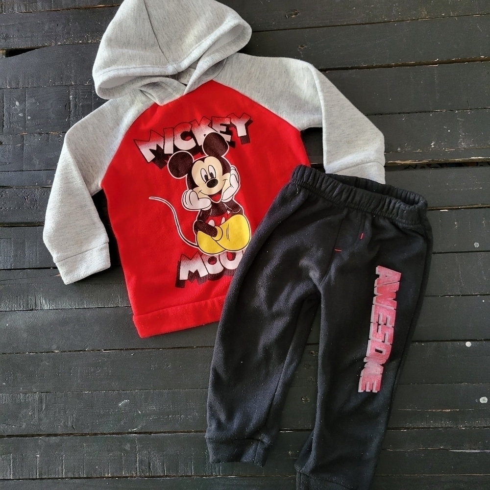 Disney Junior Mickey Mouse Outfit Baby Boy 24 Months Hoodie Top Black Pants Set